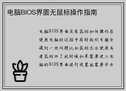电脑BIOS界面无鼠标操作指南